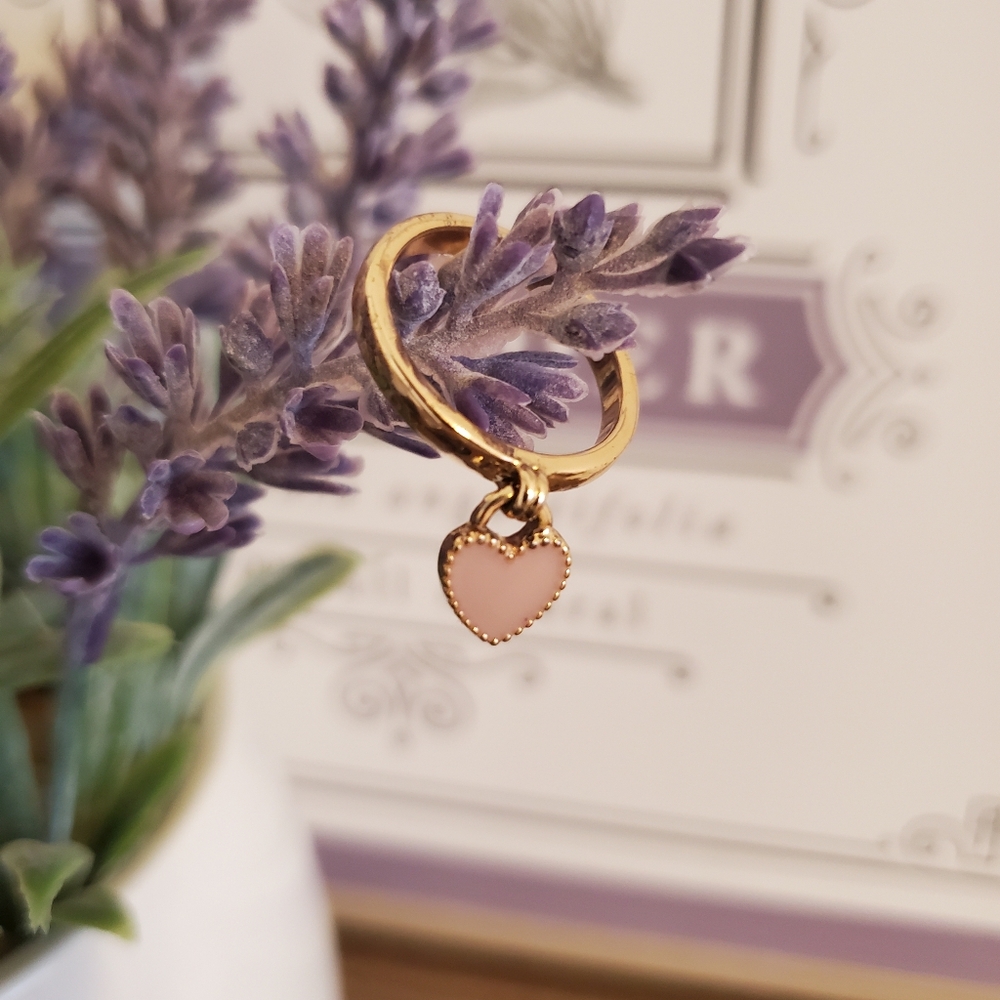 Pink Heart Charm Gold Plated Ring Cute Minimal Y2K Coquette Jewelry